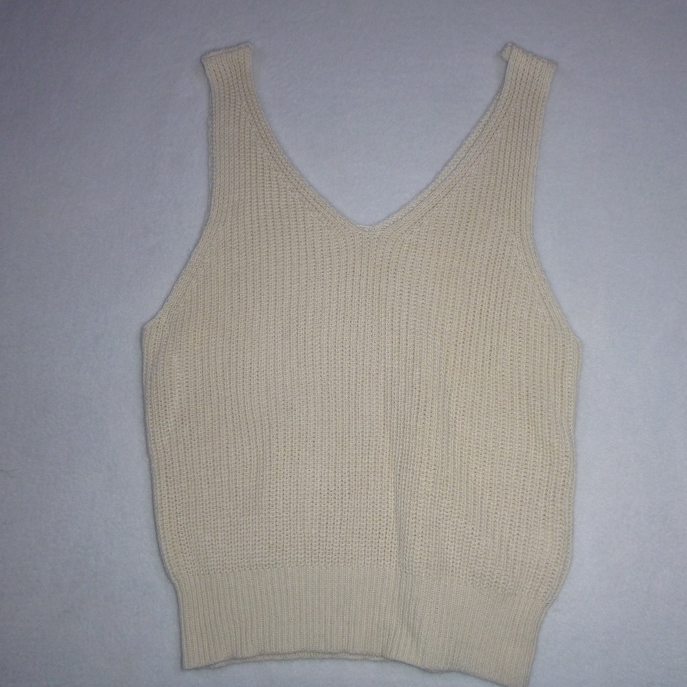 Pink Lily Cream Ribbed Knit V-Neck Sweater Tank Top HL101421P01 Size M
